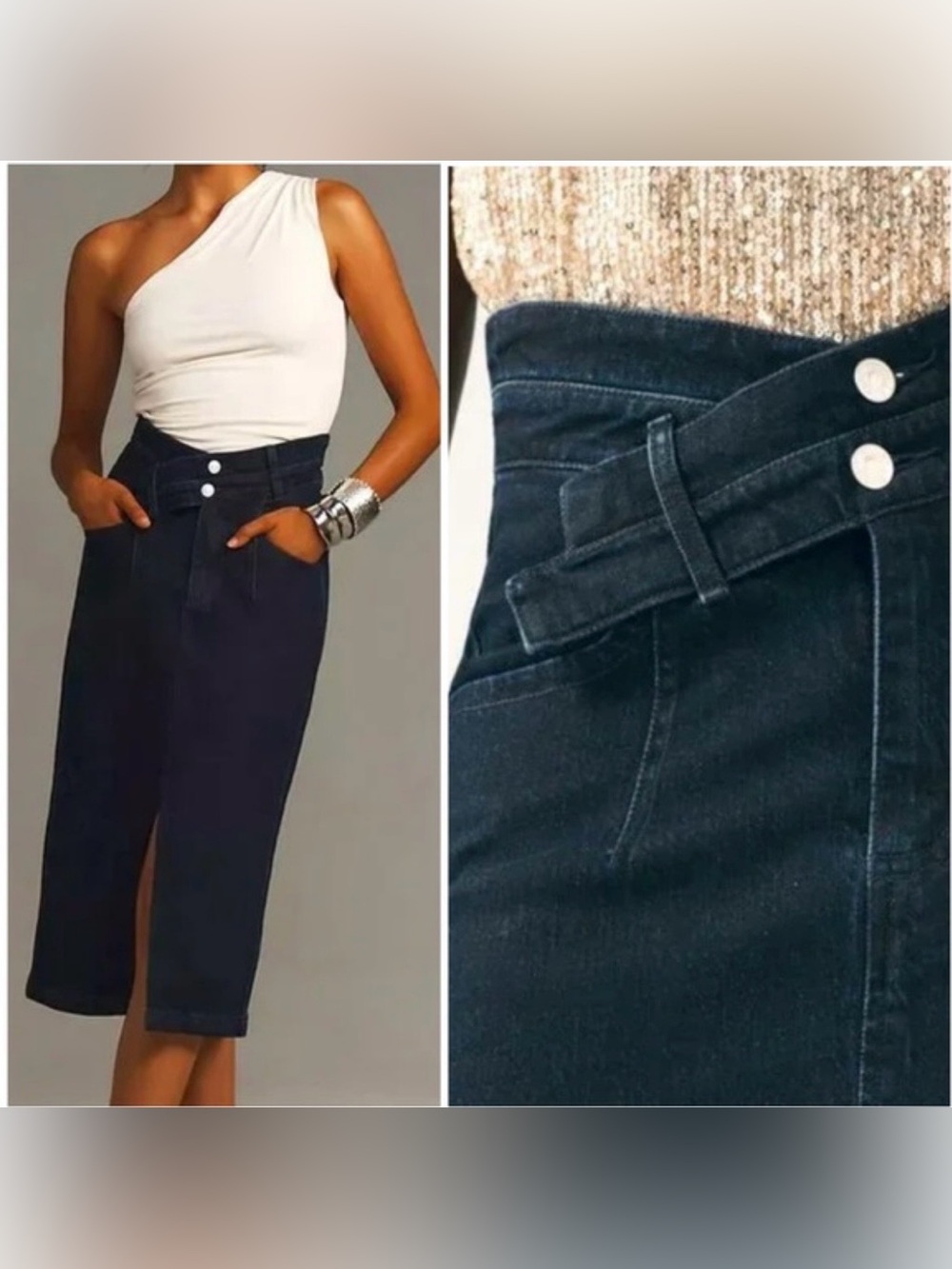 Anthropologie Pilcro Arden Double High-Waist Navy Pencil Jeans Skirt